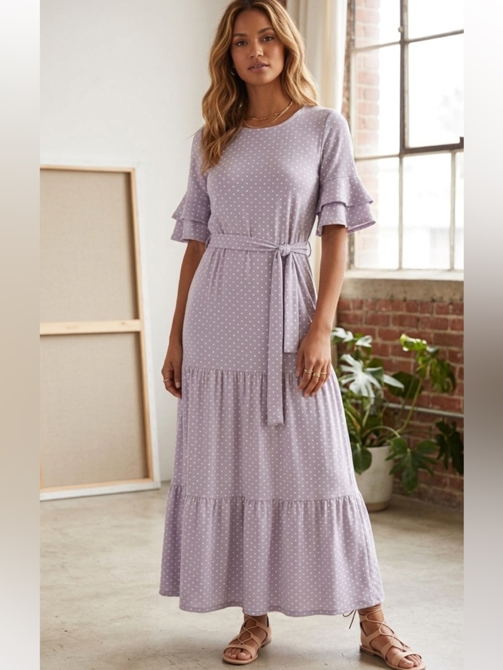 Sweet Salt Small Lavender Purple White Polka Dot Cottage Core Modest S 4 6